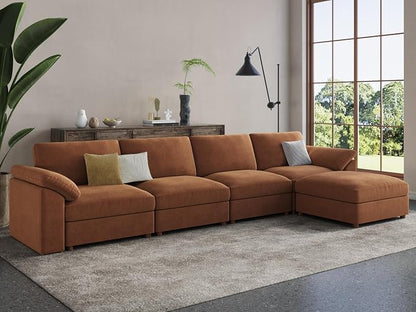 EASE MOOSE Large Sectional Modular Sofa，Large L Shape Sectional Couch Wide Deep Modular Sofa Couch Brown