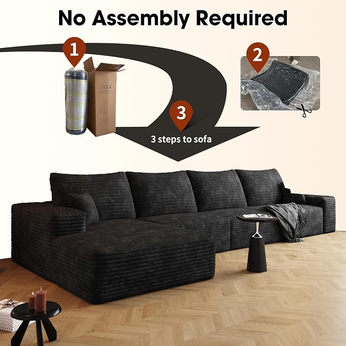 AUGOP 136" Sectional Couches for Living Room Modern Modular Sofa with L-Shape Couchs Upholstered Boneless Couch Deep Seat Sectional Couch with Chaise (Black, Left Facing Chaise+3Seaters)
