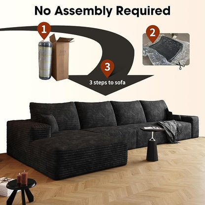 AUGOP 136" Sectional Couches for Living Room Modern Modular Sofa with L-Shape Couchs Upholstered Boneless Couch Deep Seat Sectional Couch with Chaise (Black, Left Facing Chaise+3Seaters)