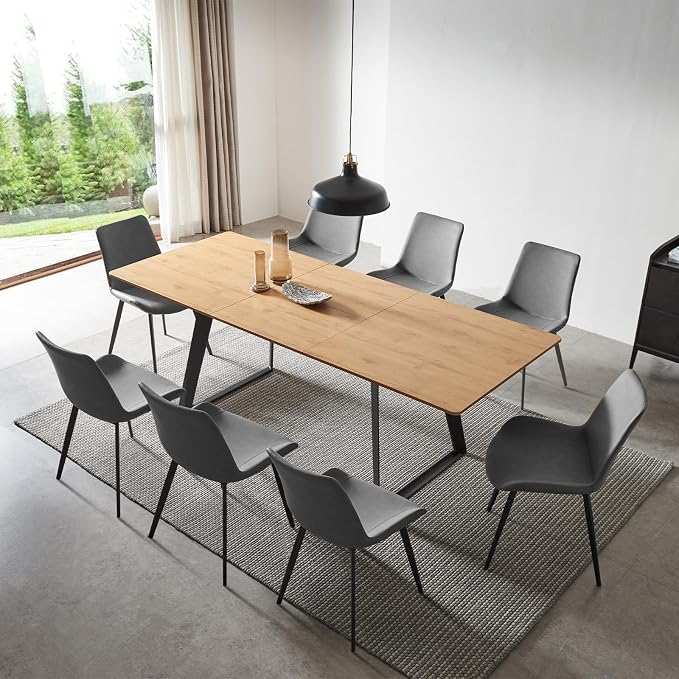 ZckyCine 63‑79 Inch Expandable Dining Set with 8 PU‑Leather Chairs, Wooden Tabletop for Large Dining‑Rooms and Banquet Spaces