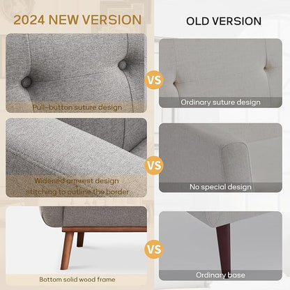 HUIMO Sofa Couch, Mid Century Modern Sofa with Solid Wood Frame, Button Tufted Couch for Bedroom, Living Room, Office, Apartment (Dark Grey, 60 inch)