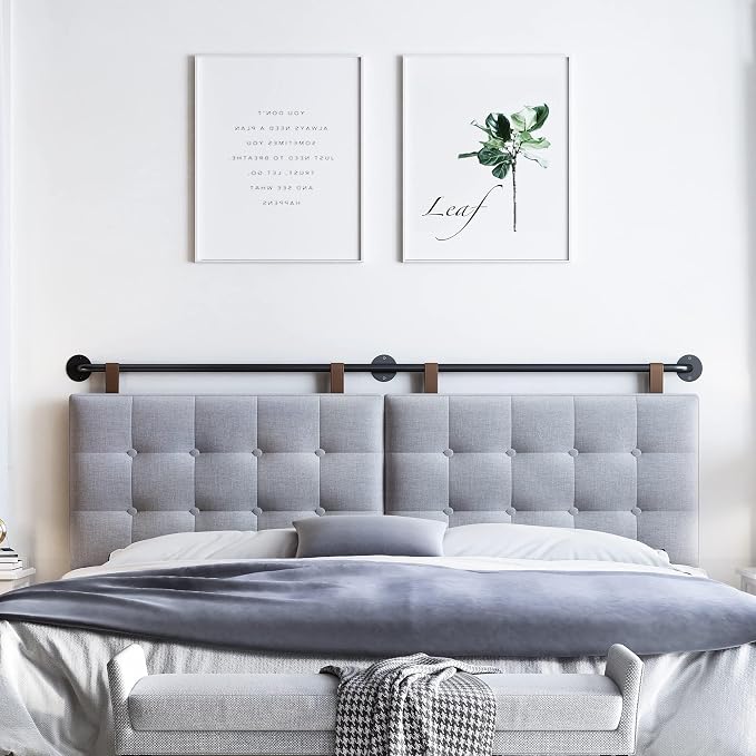 Headboard for King Size Bed, Wall Mounted Headboard with Fine Linen Upholstery and Button Tufting, Adjustable Heigh Head Board for Bedroom (Grey, King)