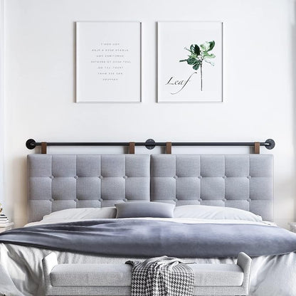 Headboard for King Size Bed, Wall Mounted Headboard with Fine Linen Upholstery and Button Tufting, Adjustable Heigh Head Board for Bedroom (Grey, King)