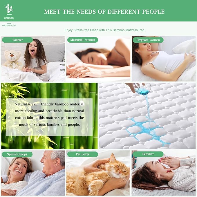 UNILIBRA Twin XL Mattress Protector Waterproof Rayon from Bamboo, Deep Pocket Mattress Pad Cover Fit up to 6''- 19'', Breathable Soft Filling Quilted Fitted Mattress Topper