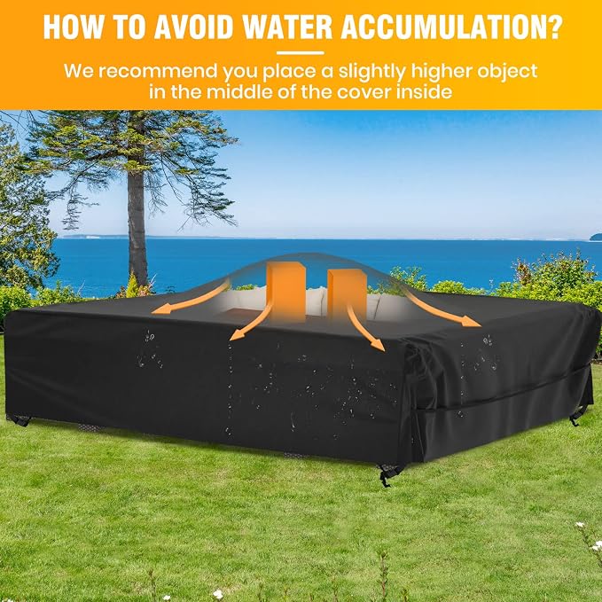 elway Patio Furniture Cover Waterproof Outdoor Sectional Sofa Set Covers, Large 126"Lx126"Wx28"H, All Weather Oxford Tear-Resistant Table Chair Set Cover with Windproof Design, Black