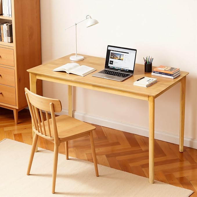 Hokway Dining Table for 4, 43 Inch Rectangular Solid Wood Kitchen Table for Small Space, Modern Dinner Table for Dining Room, Living Room, Office, Natural