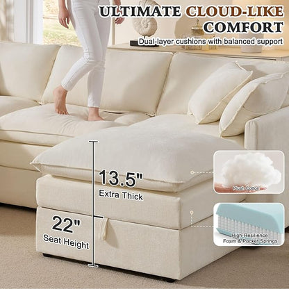 Ihanherry Oversized Sectional Sofa Bed with Storage, 103" 6-Seater Modular Cloud Couch with Movable Ottomans, Chenille Deep Seat Sleeper Couches for Living Room (Beige)