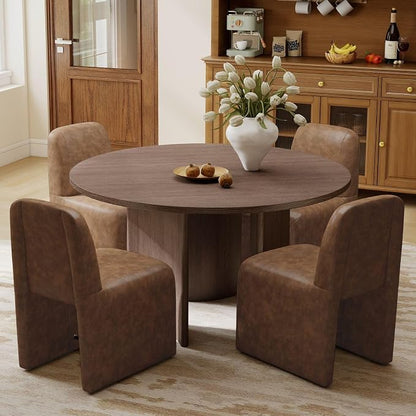 Hyfirm Set of 4 Mid-Century Modern PU Leather Dining Chairs No Assembly Required, Fully Upholstered Armless Accent Side Chairs with Metal Footrest and Solid Backrest for Living Room, Bedroom, Study
