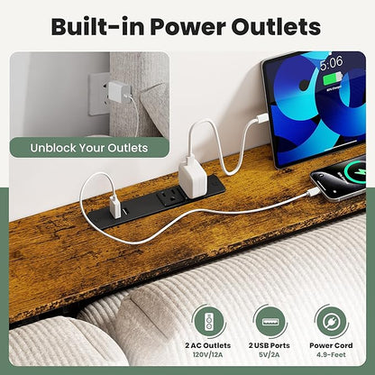 GRLEAF 78" Sofa Table with Built-in Power Strip (2 AC Outlets & 2 USB Ports) – 4.9ft Power Cord, Metal Frame, Easy Assembly, Long Couch Table Behind Sofa, Living Room and Home Office | Rustic Brown