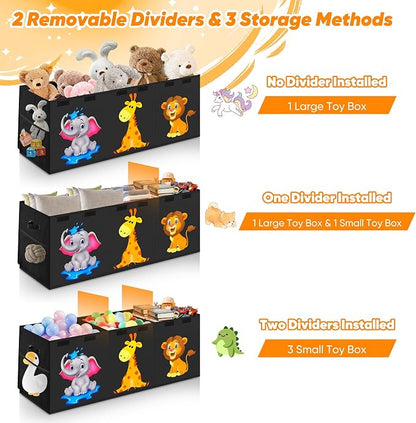 Mabahoo Extra Large Toy Box, Collapsible Toy Storage Organizer with Lids, Cute Animals Toybox for Boys Girls, 40"x14"x16" Kids Toy Chest Storage Boxes for Living Room Playroom Nursery