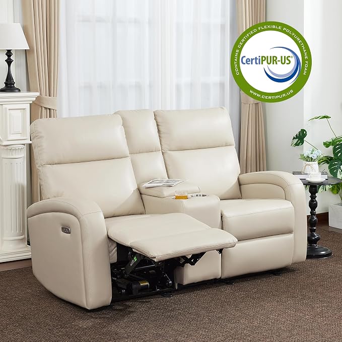 MCombo Zero Wall Recliner Loveseat, 2-Seat Power Wall Hugger Sofa with USB & Type-C Dual Ports, for Small Space, Living Room, RV PR646 (Beige, Loveseat with Console)