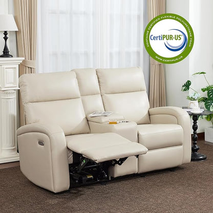MCombo Zero Wall Recliner Loveseat, 2-Seat Power Wall Hugger Sofa with USB & Type-C Dual Ports, for Small Space, Living Room, RV PR646 (Beige, Loveseat with Console)