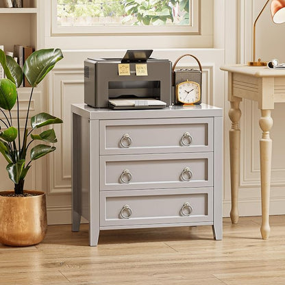 Huuger Paint Night Stand with Charger Station and USB-C Port, 3 Drawer Nightstands Set of 2, Larger Wider Bedside Table, Modern End Table, for Bedroom, Grey Nightstand
