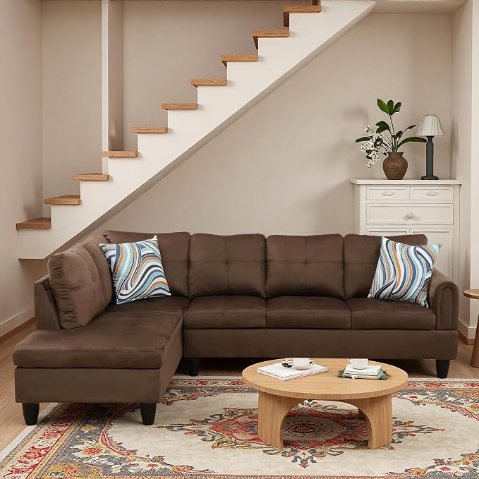 L-Shaped Sectional Sofa, Modern 4-Seat Couch with Left Facing Chaise, Sectional Couch for Living Room, Apartment, Office, Chocolate