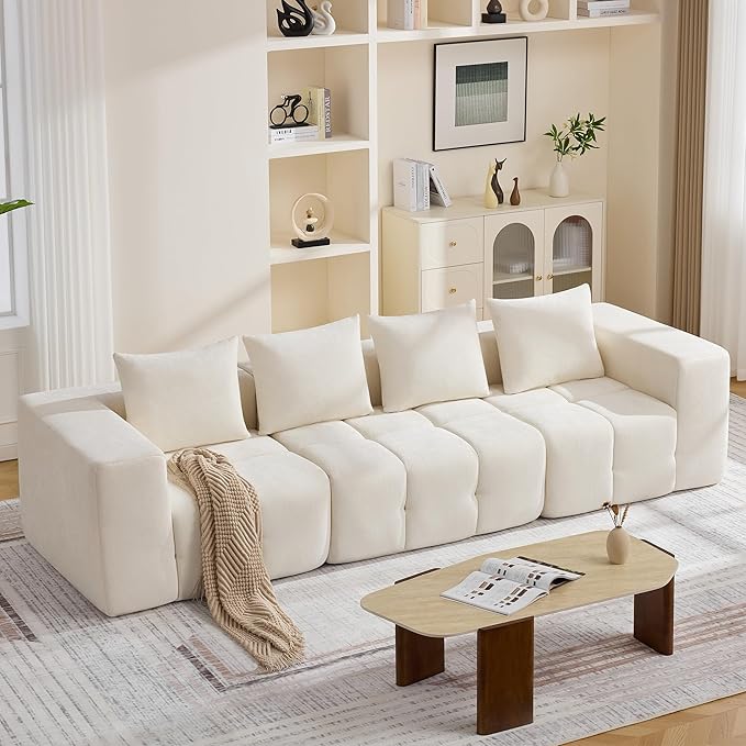 119" Oversized 3 Seater Boneless Couch, Comfy Cloud Modular Sectional Sofa with Deep Seat, Modern Memory Foam Boneless Couches for Living Room, Tufted Sofa, No Assembly Required, Beige