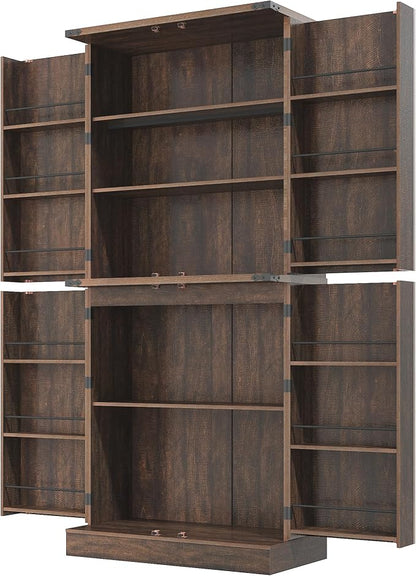 71" Tall Kitchen Pantry Cabinet, Farmhouse Tall Kitchen Storage Cabinet with Adjustable Shelves & 4 Barn Style Doors, Wooden Storage Cabinet for Kitchen, Dining Room, Living Room, Bathroom, Office