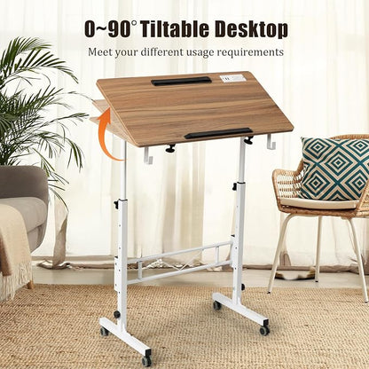 SIDUCAL Standing Desk Height Adjustable with Tiltable Tabletop, Vintage Oak