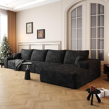 AUGOP 136" Sectional Couches for Living Room Modern Modular Sofa with L-Shape Couchs Upholstered Boneless Couch Deep Seat Sectional Couch with Chaise (Black, Right Facing Chaise+3Seaters)