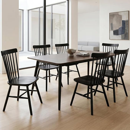 AreShark Windsor Dining Chairs, Farmhouse Wooden Dining Room Chairs, Solid Wood Kitchen Chairs with Spindle Back Set of 6, Black