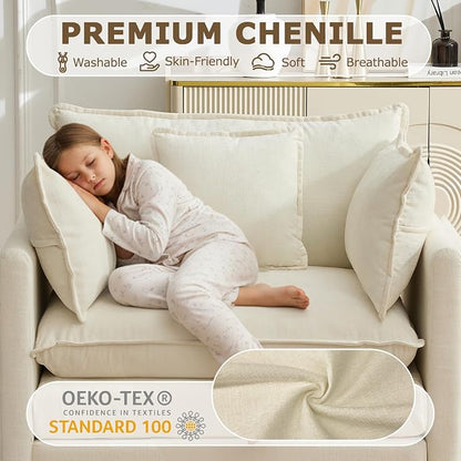 Modular Sectional Sofa Cloud Couch, Deep Seat Washable Chenille Fabric Sofa with Throw Pillows, Singel Seat Modern Couches for Living Room Bedroom Apartment, Beige