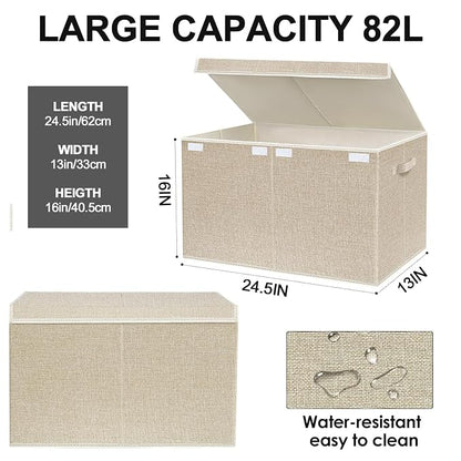 Large Toy Box Chest Storage with Lid - Collapsible Kids Toys Boxes Organizer Bins Baskets with Handles for Boys, Girls, Nursery, Playroom, Clothes, Blanket, Bedroom(Beige)
