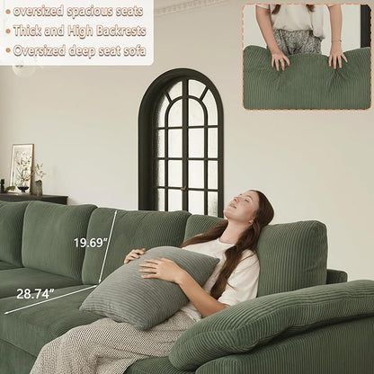 EASE MOOSE Oversized U Shape Sectional Modular Sofa, Extra Large Deep Seat Couch Modular Removable Washable Sectional Couch，Green