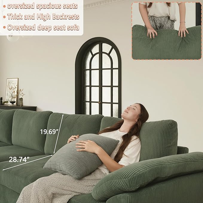 EASE MOOSE Oversized Sectional Modular Sofa,Large U Shape Sectional Couch Wide Deep Seat Modular Cloud Couch,Removable Cover,Green