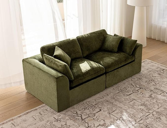 83" Modular Sectional Sofa – Modern Cloud Couch with Deep Chenille Seats, Loveseat Boneless Sofa, Pet-Friendly, No Assembly, Olive Green (2 Seate)