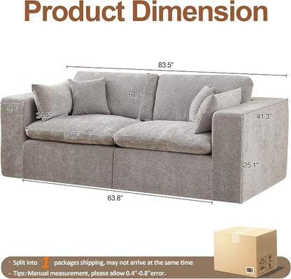 83''Cloud Boneless Sectional Couch, Modular Sectional Sofa Deep Seat, Upholstered Convertible Comfy Loveseat Chenille Memory Foam Sofa Couches for Living Room, Light Grey