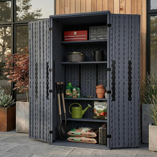 EHHLY Heavy Duty Tall Storage Cabinet Outdoor Weatherproof, 28 Cuft Garage Storage Cabinet with 4 Adjustable Shelves, Lockable Kitchen Pantry Closer Organizer, 31Wx23Lx66H, Sage Grey