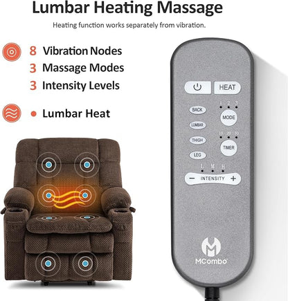 MCombo Small Dual Motor Power Lift Recliner Chair for Elderly, Zero Gravity Lift Chair with Heat and Massage, Lay Flat Recliner for Petite, USB Ports, Fabric R7894 (Small-Wide, Coffee)