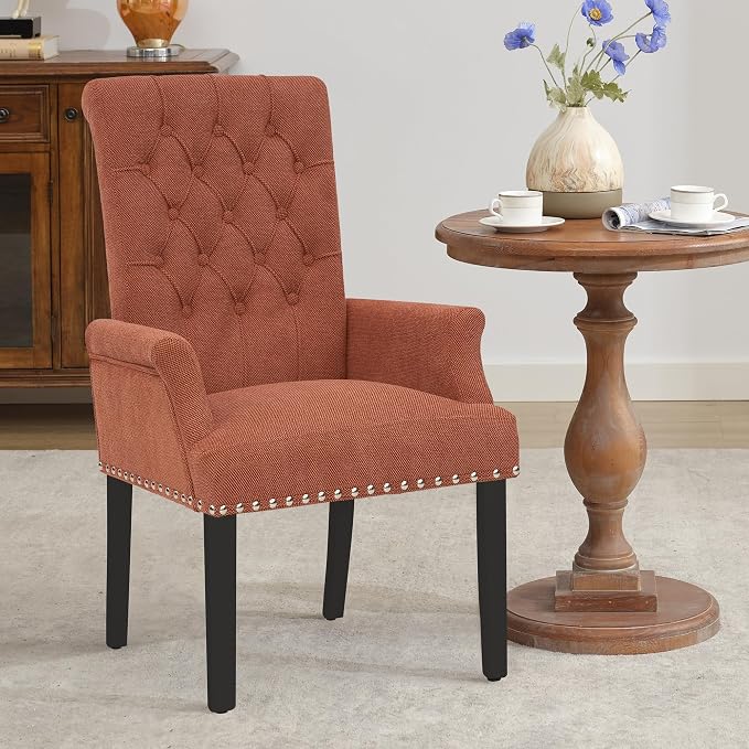 AODCHR Dining Chairs with Arms, Upholstered Fabric Accent Dining Room Chair, Kitchen Arm Chair with Elegant Tufted Club for Dining Room Kitchen Room, Orange