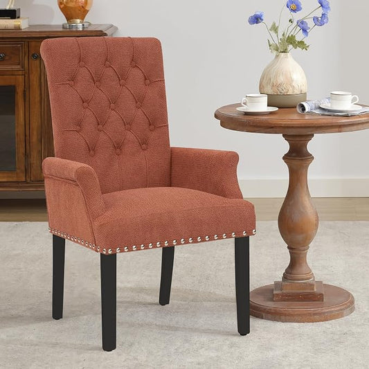AODCHR Dining Chairs with Arms, Upholstered Fabric Accent Dining Room Chair, Kitchen Arm Chair with Elegant Tufted Club for Dining Room Kitchen Room, Orange