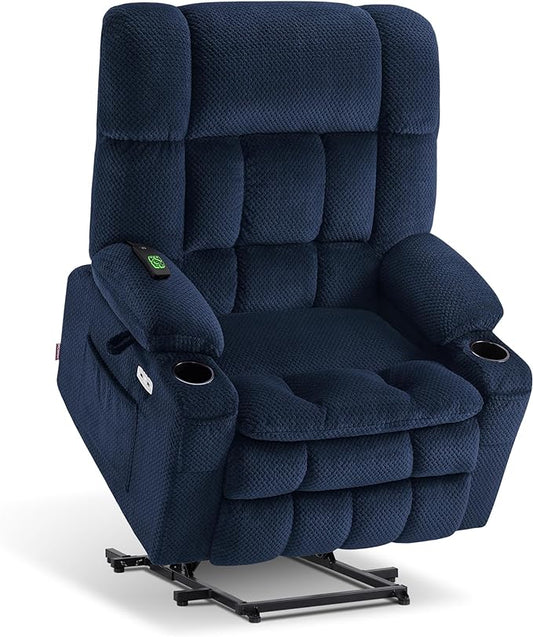 MCombo Oversized Power Lift Recliner Chair for Elderly, Dual Motor Lift Chair with Heat and Massage, Lay Flat Lift Chair for Big and Tall, Cup Holders, Fabric R7891 (Large-Wide, Navy Blue)