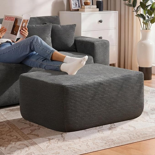 37" Plush Boneless Ottoman, Upholstered Cloud Footrest for Boneless Couch in a Box,Oversize Poufs for Living Room & Bedroom Sofa Ottoman,Comfy Seating with Dense Foam, Grey (Corduroy Fabric)