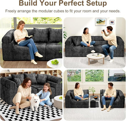 Modular Sectional Sofa Cloud Couch, Boneless Sleeper Bed for Living Room with No Assembly, Deep Seat & Pillows, Loveseat Configurations with Ergo Support & Storage Pocket, Grey
