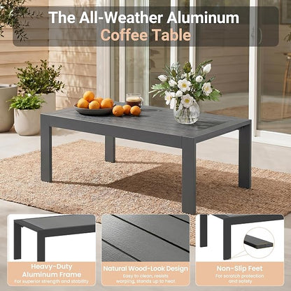 Solaste Aluminum Patio Sofa with Coffee Table,3 PCS Patio Furniture Set with Cushions, All-Weather Outdoor Sofa for Balcony, Deck, Backyard, Porch, Garden, Dark Grey