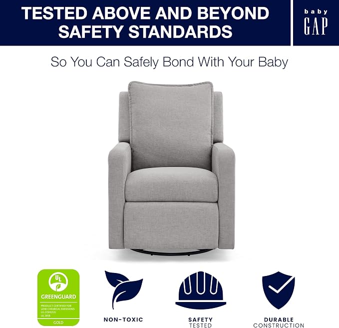 babyGap Harlowe Power Recliner with USB-A & Charging Port by Delta Children - Greenguard Gold Certified – Stain-Resistant Performance Fabric is Oeko-TEX Standard 100 Certified, Ash