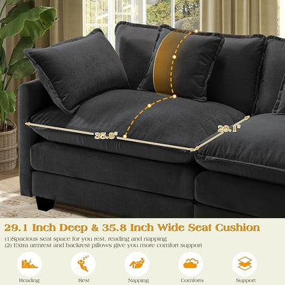 149.2" Modular Sectional Sofa,U Shaped Couch for Living Room,Modern Deep Seat Sofa 3 Seater Chenille Fabric Comfy Cloud Couches with Throw Pillows & Movable Ottoman