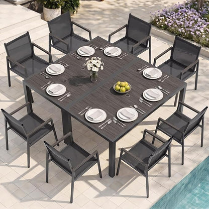 Outdoor Dining Set for 8, Aluminum Patio Table and Chairs Set, 10-Piece All Weather Patio Dining Furniture Set with Umbrella Hole for Backyard, Deck, Poolside (Charcoal)