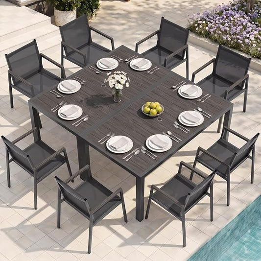 Outdoor Dining Set for 8, Aluminum Patio Table and Chairs Set, 10-Piece All Weather Patio Dining Furniture Set with Umbrella Hole for Backyard, Deck, Poolside (Charcoal)