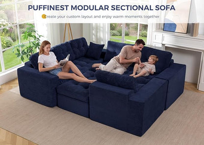 MAXYOYO Modular Sectional Sofa with Loveseat and Ottoman, Flexible Combination Cloud Boneless Couch with Layered Cushion for Living Room, No Assembly Required, Navy