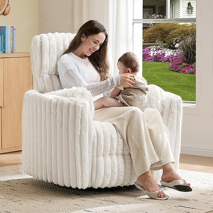 Jocisland Power Recliner Nursery Chair for Adults, Electric Swivel Rocking Glider with USB & Type-C Charge, Plush Corduroy Armchair with 2 Pillows, Cozy Reclining Sofa for Living Room, Bedroom, Cream