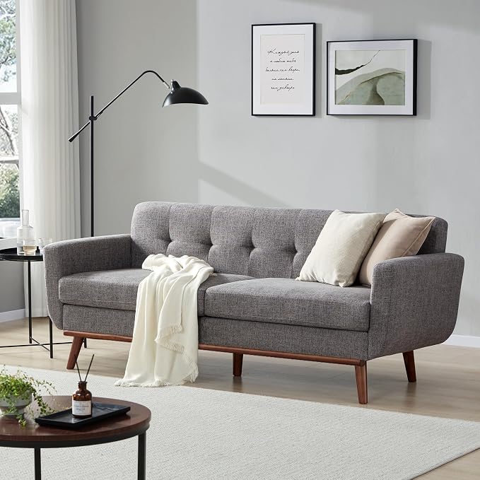 Kingfun 77.2" W Loveseat Sofa, Mid Century Modern Decor Love Seat Couches for Living Room, Button Tufted Upholstered Furniture, Solid & Easy to Install Small Couch for Bedroom Office Apartment, Gray
