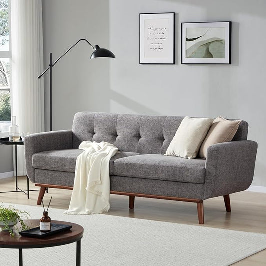 Kingfun 77.2" W Loveseat Sofa, Mid Century Modern Decor Love Seat Couches for Living Room, Button Tufted Upholstered Furniture, Solid & Easy to Install Small Couch for Bedroom Office Apartment, Gray