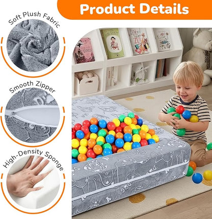 MeMoreCool Kids Sofa Couch, Glow-in-the-Dark Plush Cover, Convertible Foam Loveseat with Armrests & Pocket, Gray Dog Pattern, Playroom & Bedroom Children’s Furniture, 39" x 20" x 16"
