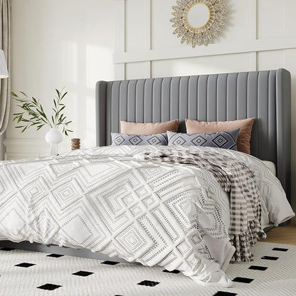 Allewie Full Size Lift Up Storage Bed Frame, Hydraulic Support System, Upholstered Platform Bed Frame, Underneath Storage, Vertical Channel Tufted Headboard with Wingback, No Box Spring Needed, Grey