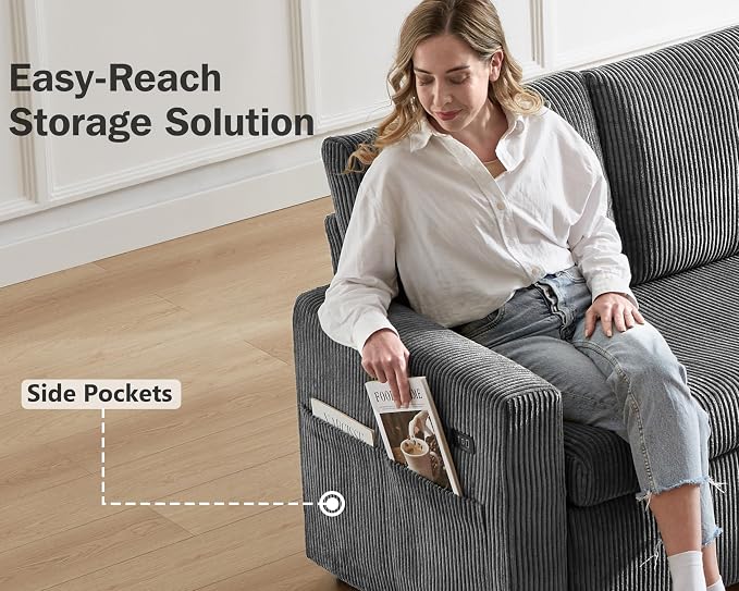 Vipbear 80" Sectional Sleeper Sofa Bed with Pull Out Bed, L Shaped Couch Pull Out Couch with Reclining Backrest, Reversible Storage Chaise, USB Ports, Tool-Free Assembly, Corduroy Dark Grey