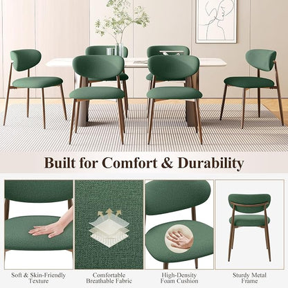 MALOL Dining Chairs Set of 2, Curved Back Kitchen Room Chairs with Metal Legs and Anti Slip Pads, Upholstered Dining Chair for Home and Restaurant, Green