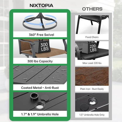 7-Piece Outdoor Dining Set with Umbrella Hole,Patio Swivel Chairs Set and 63"x 38"x 28" Outdoor Patio Table for 6,Modern Garden Dining Set for Poolside Seaside Backyard